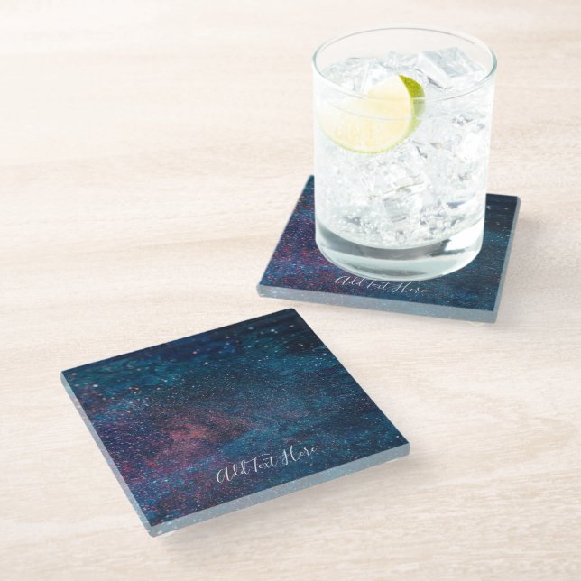 Galaxy Swirls in Blue Glass Coaster (Angled)