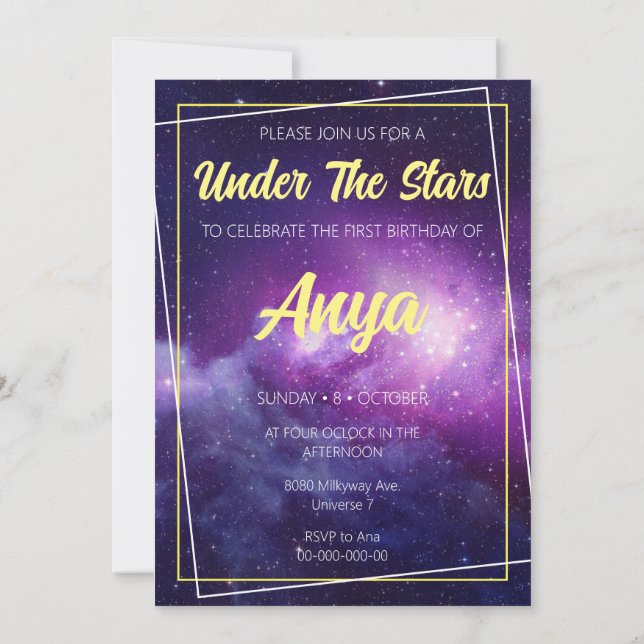 Galaxy Theme Birthday Invitation (Back)