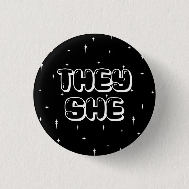 Galaxy They/She Pronouns  1 Inch Round Button (Front)