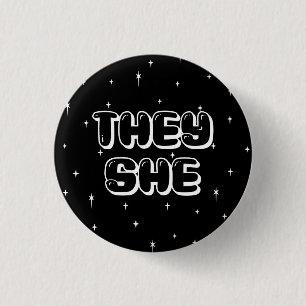 Galaxy They/She Pronouns  1 Inch Round Button