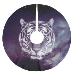 Galaxy Tiger Face Wallpaper Brushed Polyester Tree Skirt