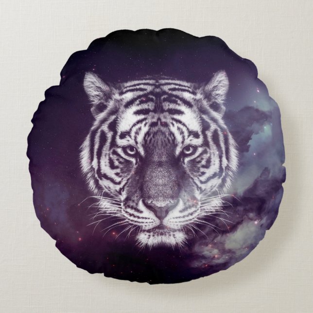 Galaxy Tiger Face Wallpaper Round Pillow (Front)