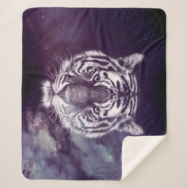 Galaxy Tiger Face Wallpaper Sherpa Blanket (Front)