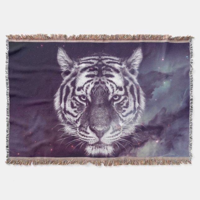 Galaxy Tiger Face Wallpaper Throw Blanket (Front)