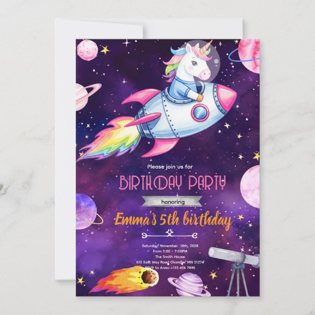 Galaxy unicorn Birthday party Invitation (Front)