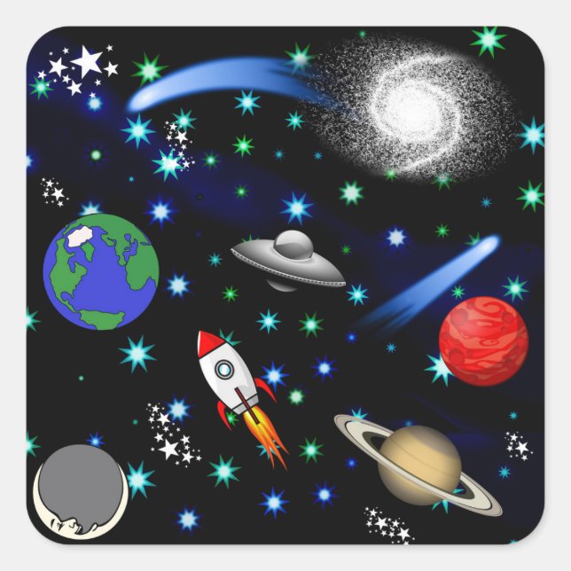 Galaxy Universe - Planets, Stars, Comets, Rockets Square Sticker (Front)