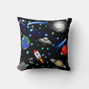 Galaxy Universe - Planets, Stars, Comets, Rockets Throw Pillow
