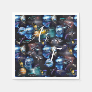 Galaxy visitors in space napkin
