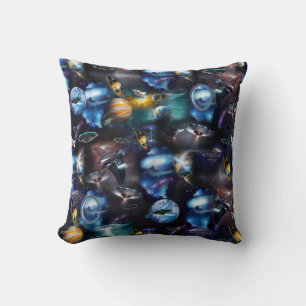 Galaxy Visitors in Space Throw Pillow