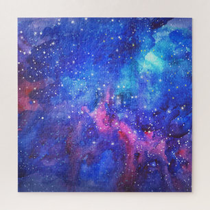 Galaxy Watercolor Night Sky. Jigsaw Puzzle