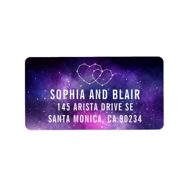 Galaxy Wedding Hearts Constellation Address Label (Front)