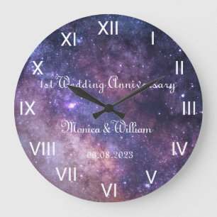 Galaxy Wedding Paper Anniversary Roman Numbers Large Clock