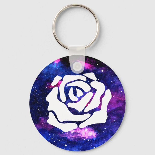 galaxy white rose keychain (Front)