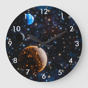 Galaxy with stars and planets large clock