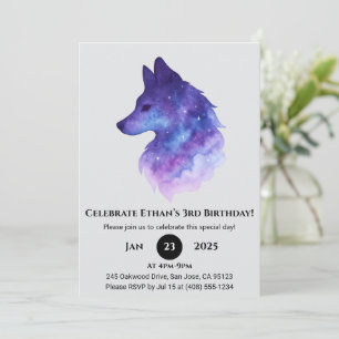 Galaxy Wolf Birthday Invitation
