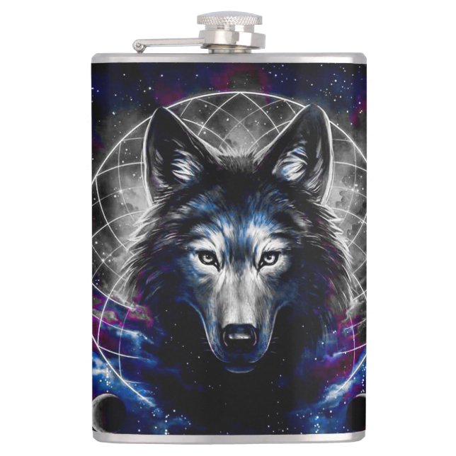 Galaxy Wolf Hip Flask (Front)
