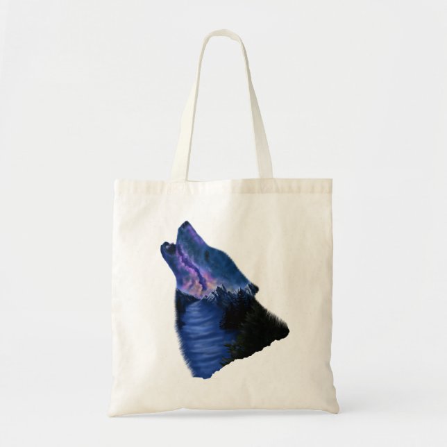 Galaxy Wolf night sky snow mountains Wild Nature Tote Bag (Front)