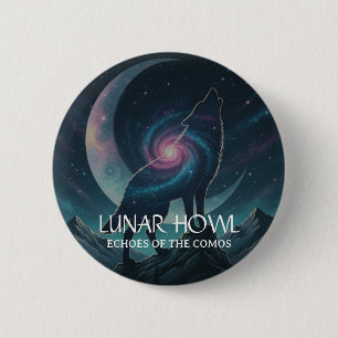 Galaxy Wolf Silhouette with Mystical Nebula Moon 2 Inch Round Button