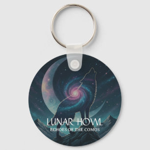 Galaxy Wolf Silhouette with Mystical Nebula Moon Keychain