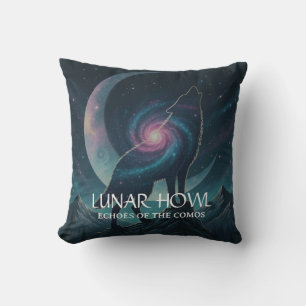 Galaxy Wolf Silhouette with Mystical Nebula Moon Throw Pillow