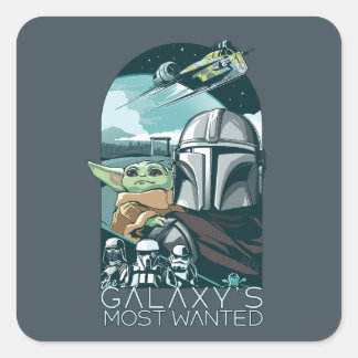 Galaxy's Most Wanted - Mandalorian and Grogu Square Sticker
