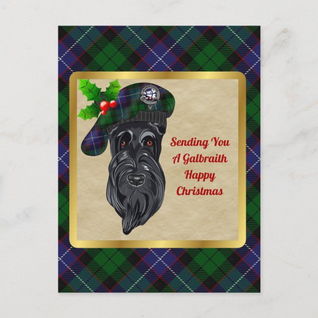 Galbraith Clan Badge & Tartan Christmas Postcard (Front)