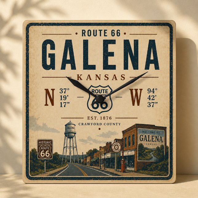 Galena Kansas Americana Highway Keepsake Square Wall Clock (Creator Uploaded)