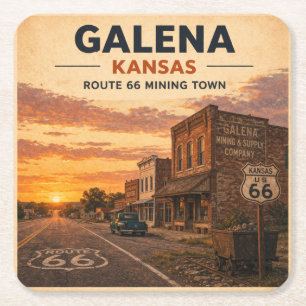 Galena Kansas Route 66 Mining Town Cheers Square Paper Coaster