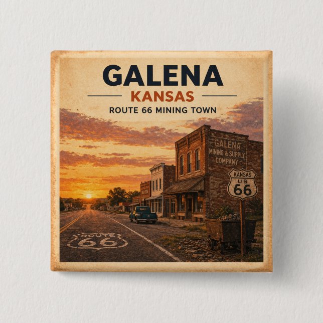 Galena Kansas Route 66 Mining Town Pride 2 Inch Square Button (Front)