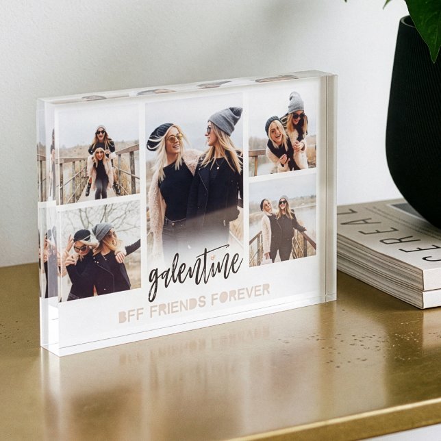 Galentine BFF Friends Forever Photo Collage White Block (best friends gift,bff photo collage,best friends forever keepsake,galentines day gift,multiple photo)