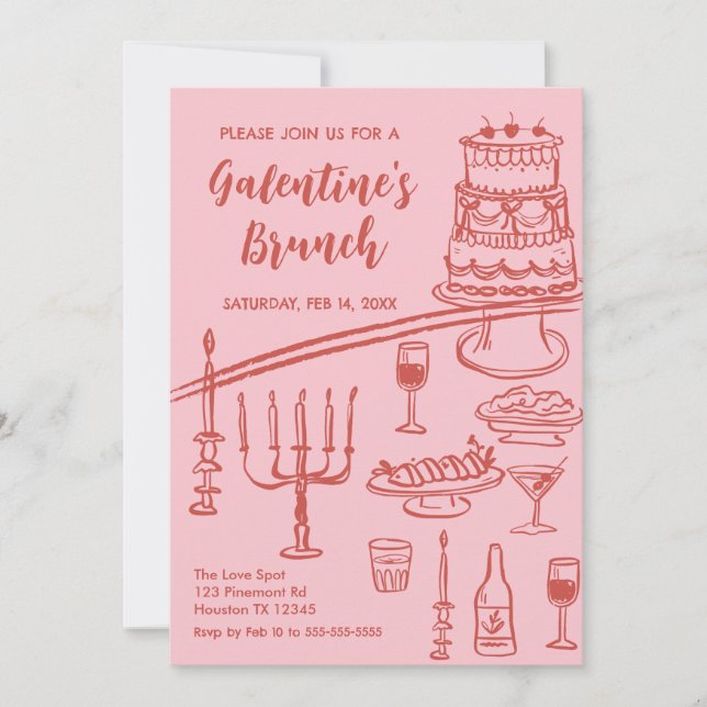 Galentine Brunch red & pink Party Invitation (Front)