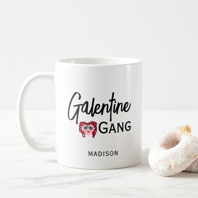 Galentine Gang Best Friend Valentines Personalized Coffee Mug (With Donut)