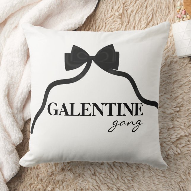 Galentine gang Friend Valentine Black Bow Throw Pillow (Blanket)