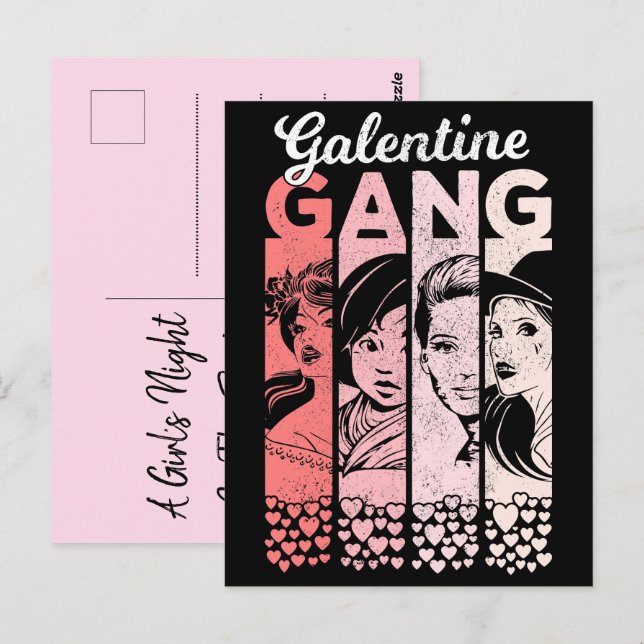 Galentine Gang Vintage Valentines Female Faces Postcard (Front/Back)