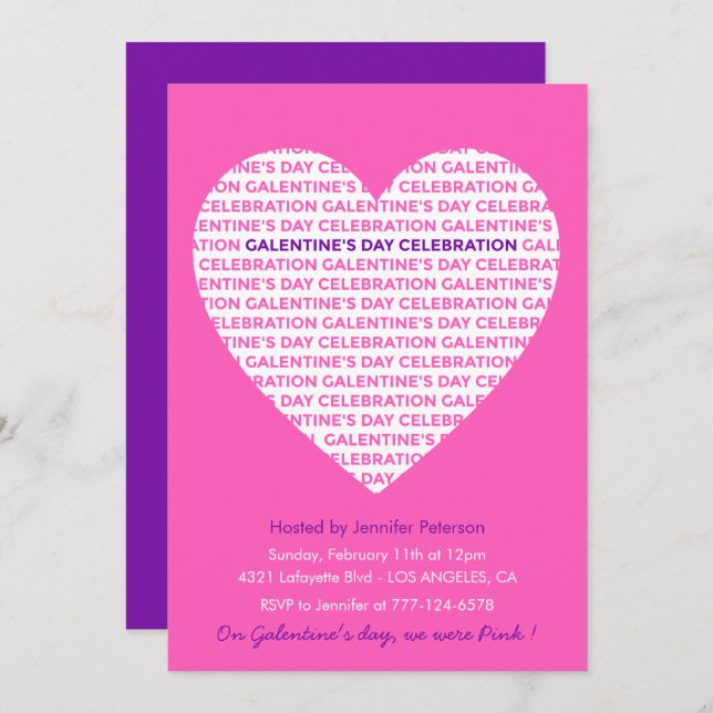 Galentine invitation copines roses Valentines (Devant / Derrière)