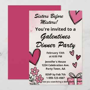 Galentine Pink Sisters Before Misters Dinner Party Invitation
