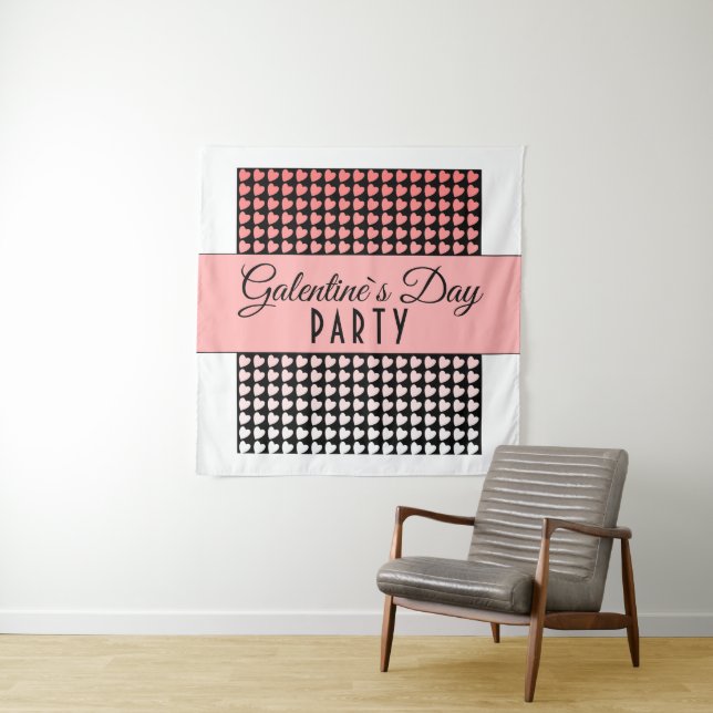 Galentine`s Day Party Pink Black Heart Pattern Tapestry (In Situ)