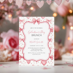 Galentine’s Day Pink Bows & Hearts Brunch Invitation