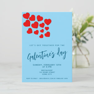Galentine`s Day Red Hearts Friends Party Invitation