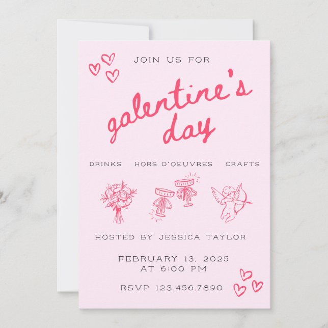 Galentine’s Day Valentines Girly Invitation (Devant)