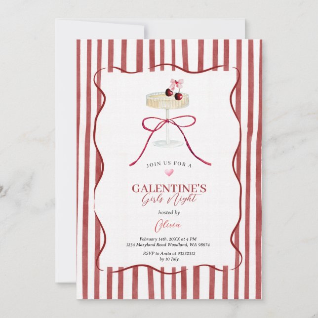 Galentine’s Girls Night Red Cherry Invitation (Front)