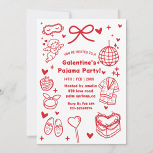 Galentine’s Pajama, Night Valentine Hand Drawn  Invitation