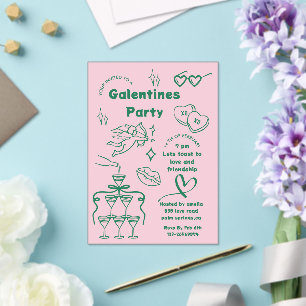 Galentine’s Party, Girls Galentine’s Hand Drawn In Acrylic Invitations