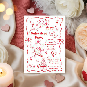 Galentine’s Party, Girls Galentine’s Hand Drawn  Invitation