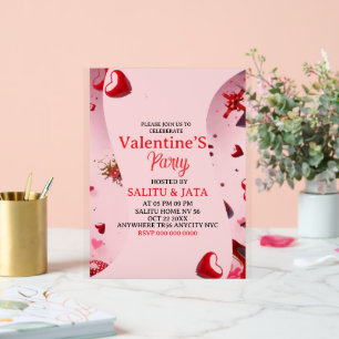 Galentine’s Party Invitation, Pink Heart & Bow Bir Acrylic Sign