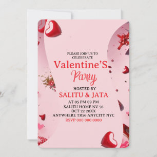 Galentine’s Party Invitation, Pink Heart & Bow Bir Invitation
