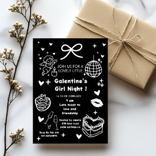 Galentine’s Party, Night Valentine Hand Drawn Invitation