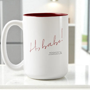 Galentine's Day Babe Red Script Simple Best Friend Two-Tone Coffee Mug