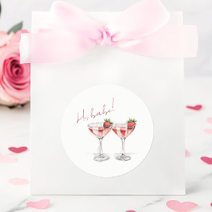 Galentine's Day Babe Strawberry Cocktail Party Classic Round Sticker