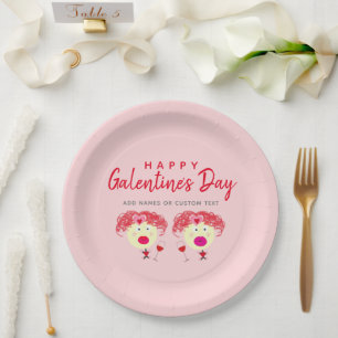 Galentines Day Blush Pink Red Hearts Party Custom Paper Plate